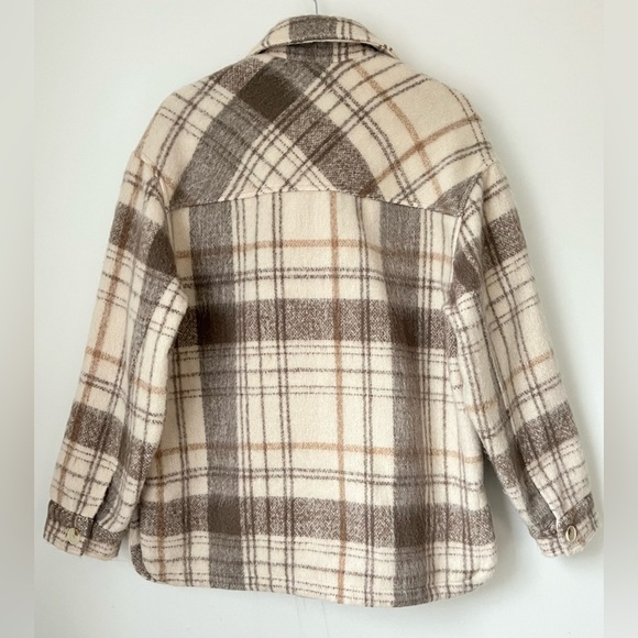 Zara Coat Women’s Small Cream Brown Plaid Shacket Jacket - Picture 2 of 5